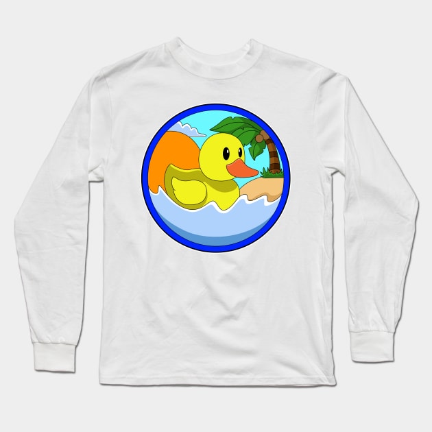 Duck on Beach with Palm trees Long Sleeve T-Shirt by Markus Schnabel